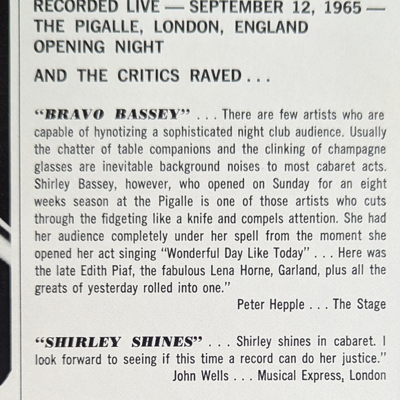 ✌🏼2/$20✌🏼Shirley Bassey "In Person" 1965 Vinyl - Picture 2 of 8